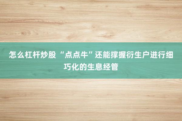 怎么杠杆炒股 “点点牛”还能撑握衍生户进行细巧化的生息经管