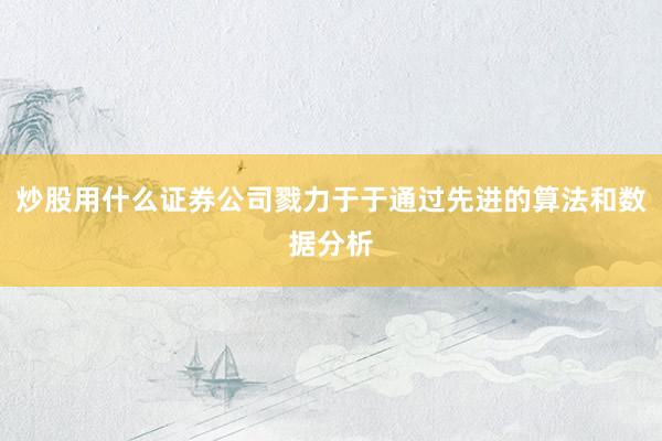 炒股用什么证券公司戮力于于通过先进的算法和数据分析