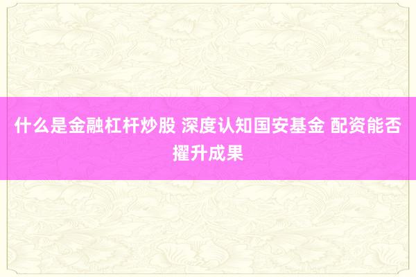 什么是金融杠杆炒股 深度认知国安基金 配资能否擢升成果